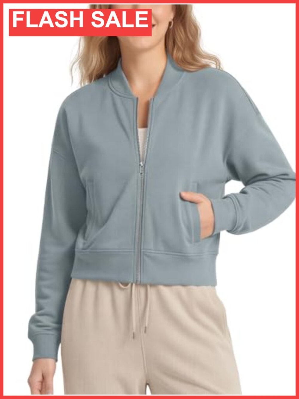 Modal Soft Full-Zip Bomber Jacket Women's Crop Top Pockets